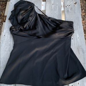 BCBG MaxAzria Black One Shoulder Top sz L